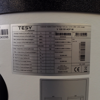 Preview: TESY V 100 55 ACF W, 100l Pufferspeicher, hydraulische Weiche, stehend, kälteisoliert